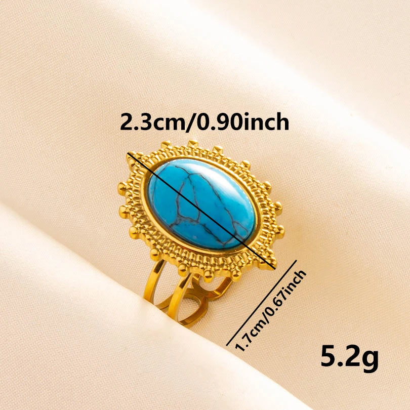 2pcs/lot Vintage Turquoise Gold Plated Knuckle Rings Blue Synthetic Stone Stainless Steel Rings Boho Jewelry Women Gifts No Fade