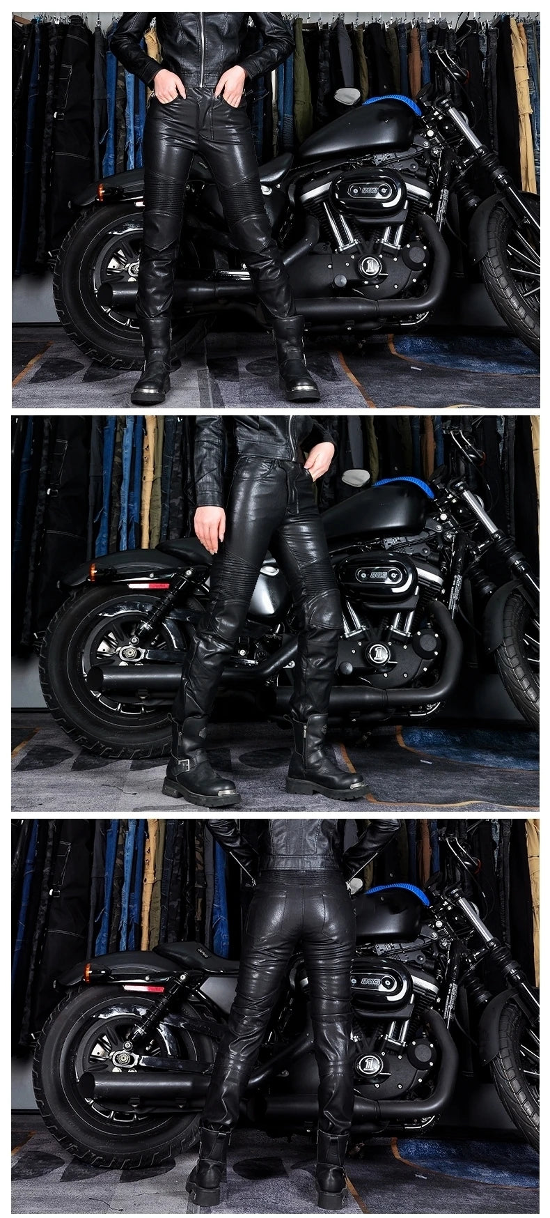 Motocross Racing Pants PU Leather Biker Trousers Waterproof Windproof Women With CE Knee Hip Pad Racing Motorbike Trousers Pants