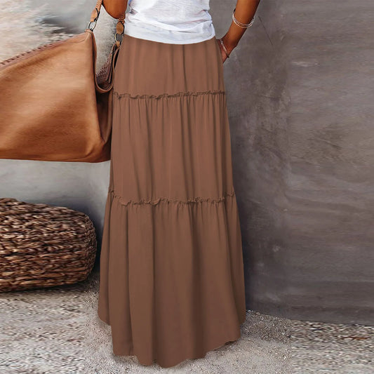 Women long skirt Fashion Solid Color Long Skirts Elastic Waist faldas Loose Casual High Waist saia Versatile Half-Body Dress