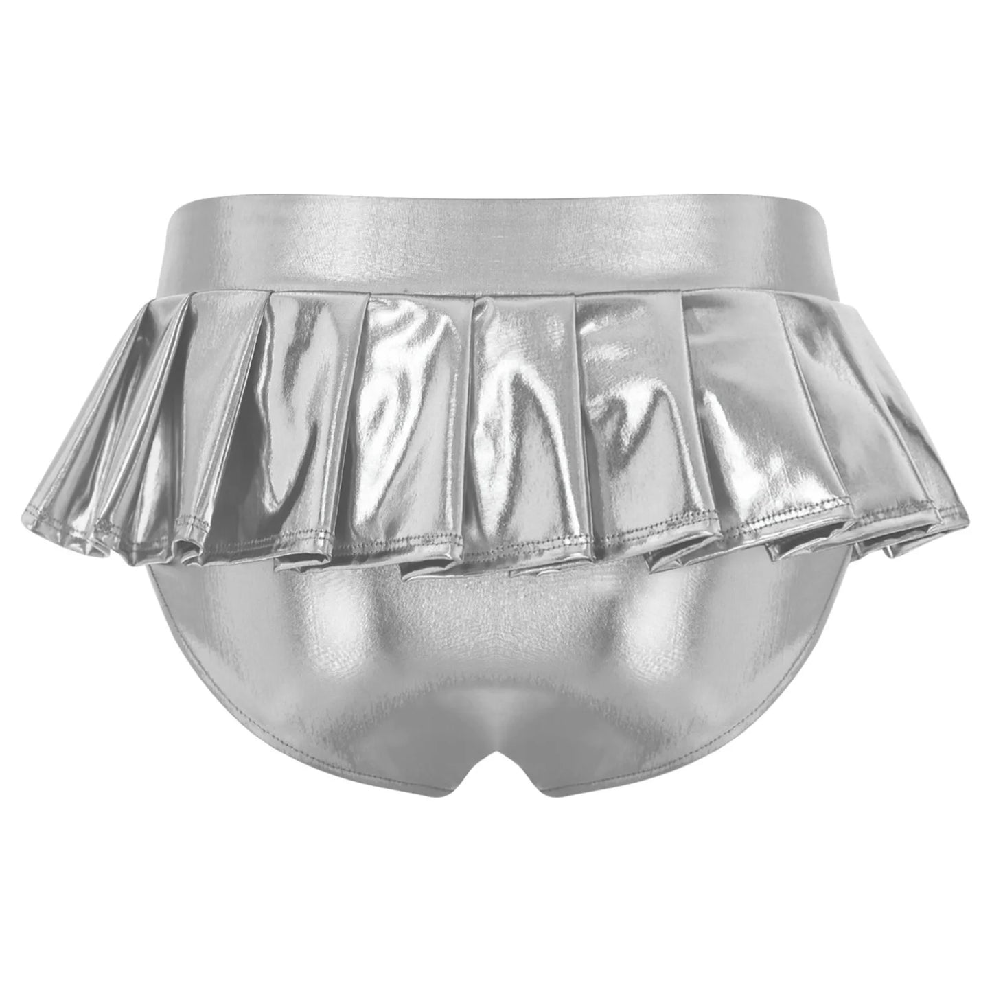 Womens Metallic Shiny Mini Skirt Elastic Waistband Pleated Skirted Underwear Culottes Micro Miniskirts Rave Party Nightclub Wear