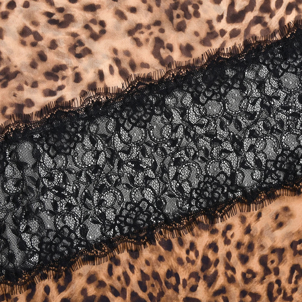 JULISSA MO Patchwork Sexy See Through Lace Print Leopard Maxi Dress For Women Spaghetti Strap V-neck Elegant Party Evening Dress