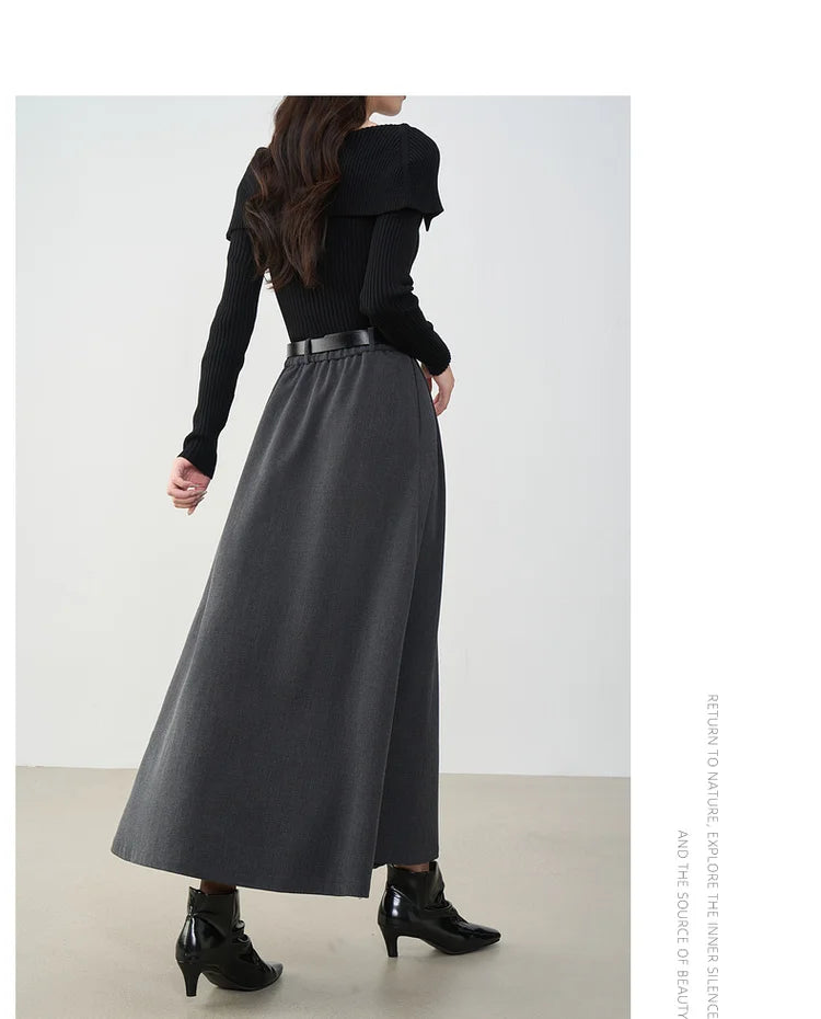 VIMLY Midi Women Skirt 2025 Autumn Office Lady Gray A-line Bud Elegant Ladies Skirt Zipper Loose Pockets Female Skirts A2202