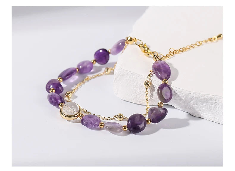 Exquisite Natural Amethyst Stone Lucky Chain Bracelets Women Fashion Jewelry Adjustable Healing Bracelets Girlfriend Party Gifts