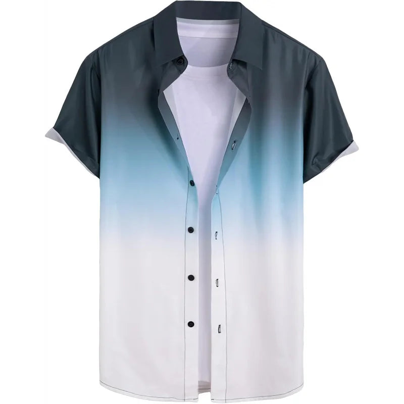 Men Shirt Ombre Gradient Short Sleeve Button Down Shirt Casual Lightweight Summer Style