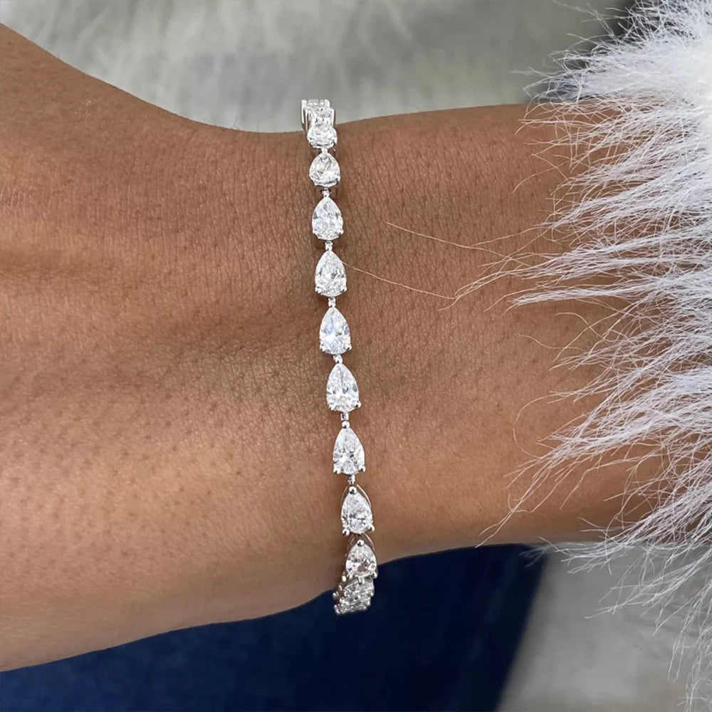 3*5mm Pear Cut D Color Full Moissanite Tennis Bracelet for Women Men 925 Sterling Silver Waterdrop Shape Hand Chain Fine Jewelry