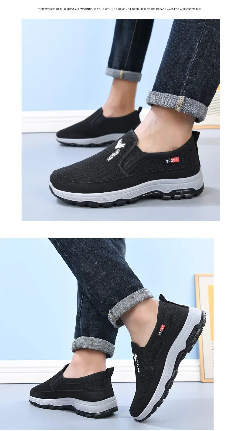 Beijing Men's Cloth Shoes Soft Bottom Breathable Anti-Slip Elderly Walking Shoes Slip-On round Toe Casual Rubber Soled Shoes
