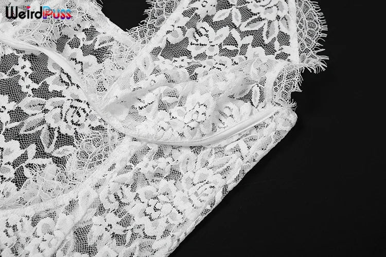 Weird Puss Lace Sexy Halter Dress Party Women Chic Backless Sleeveless Hollow Wedding Dinner Summer Vacation Bodycon Vestidos