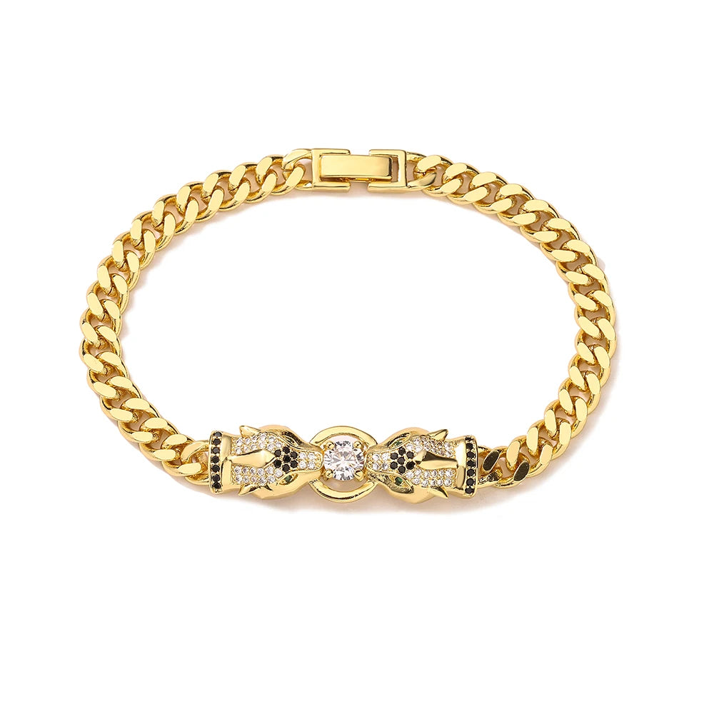 NEWBUY Fashion Gold Color Copper Wedding Jewelry 2023 Hot Sale AAA CZ Zircon Leopard Charm Bracelets For Women