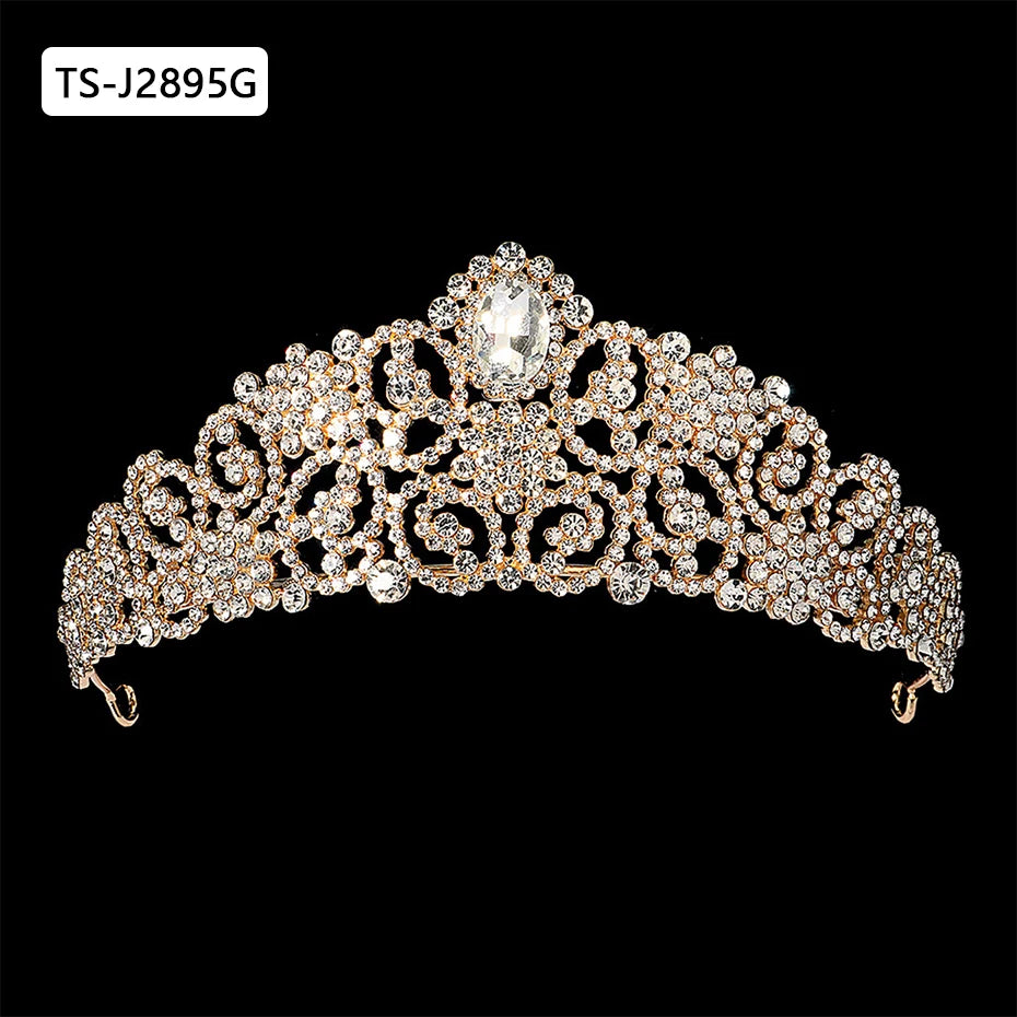 Gold Color Tiaras and Crowns for Women Wedding Bridal Hair Accessories Pearl Rhinestone Headpiece Bride Headdress Prom Jewelry