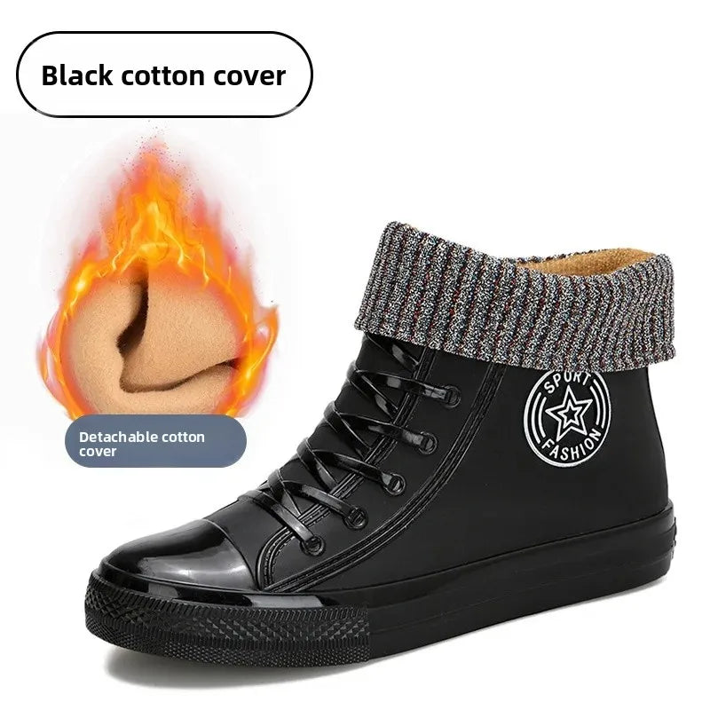 Anti-Slip Short Tube Waterproof Women's Rain Boots Fashionable Kitchen Work Rubber Shoe Covers Fishing Shoes PVC Material Adult