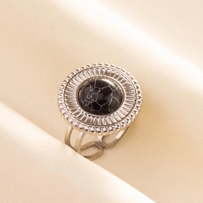 5PCS Boho Turquoise Rings Hippie Stainless Steel White Gemstone Adjustable Rings Women Girls Gift Knuckle Rings Bohemian Jewelry