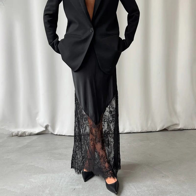 Tornova Sexy Spaghetti Strap Lace Dress For Women Fashion Splice Elegant Backless Long Dress Slim Vacation Party Female Clothes