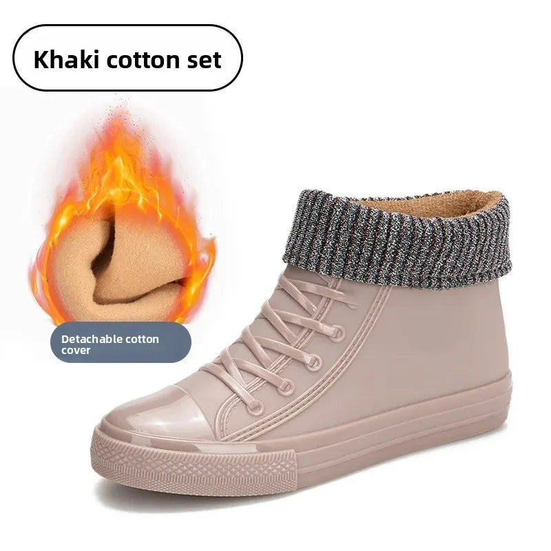 Anti-Slip Short Tube Waterproof Women's Rain Boots Fashionable Kitchen Work Rubber Shoe Covers Fishing Shoes PVC Material Adult