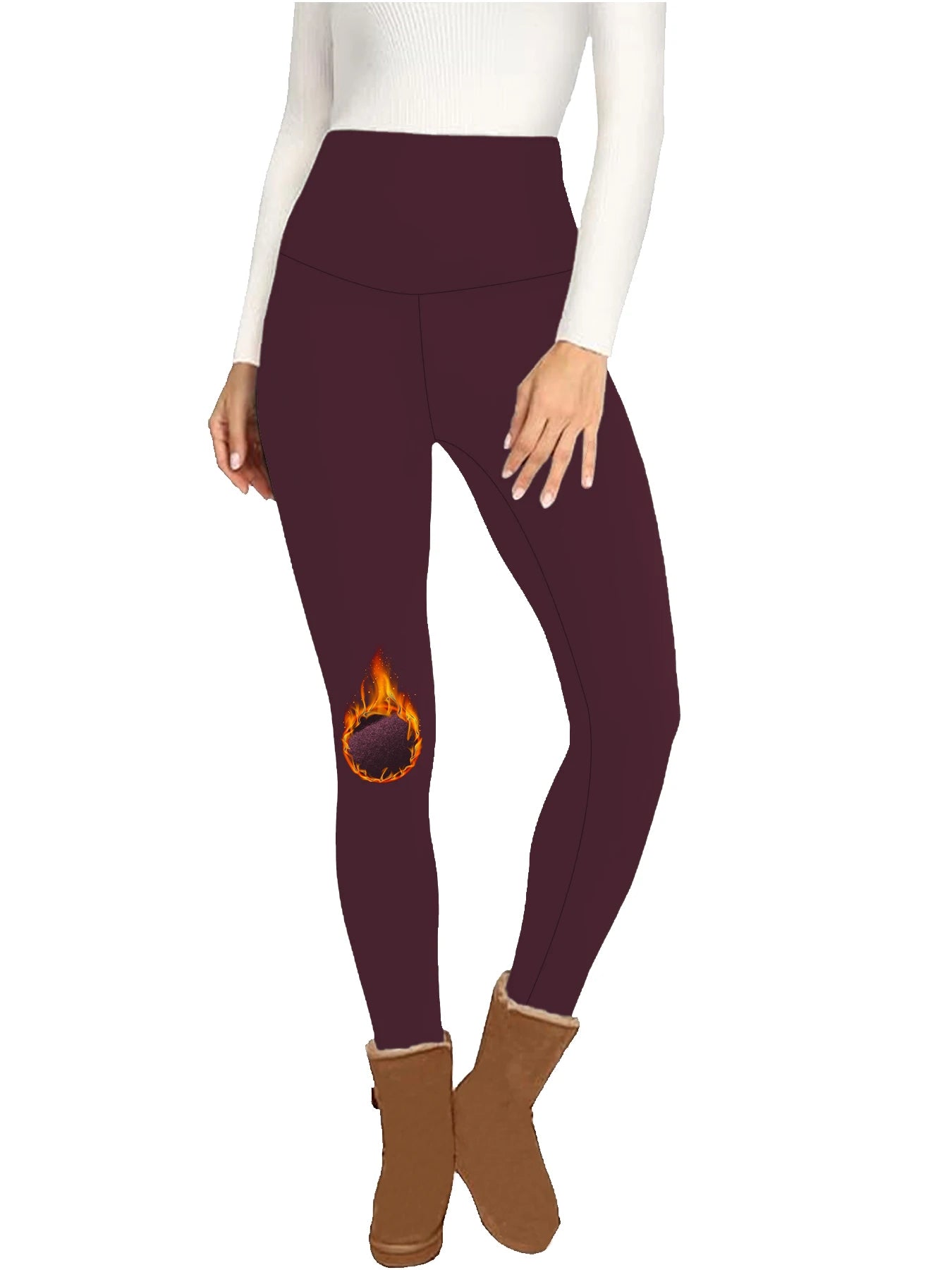 Women's leggings with thermal fleece interior. High waist design provides coverage and comfort for yoga and workout sessions