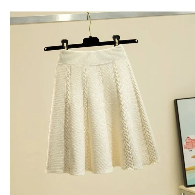 Thickened Knitted Mini A- Line Skirt High Waist Design Autumn Winter Loose Fit Polyester Fiber Half Body Skirts