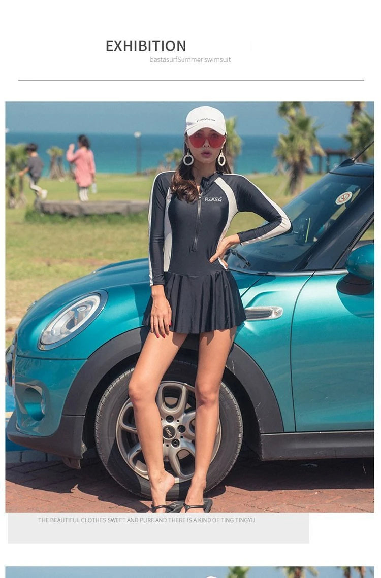 Female Swimsuit Manufacturer Korean Version Plus Size Spring Long Sleeved Jumpsuit Style Conservative Belly Covering Swimsuit