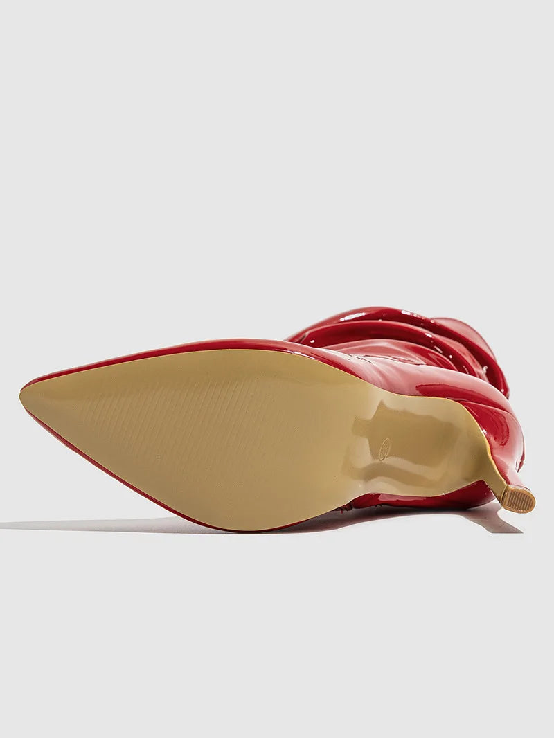 High-quality Pointed Toe Ladies Boots 11CM Stiletto Fashion Women Party Shoes Mid-Calf Boots Side Zipper Pleated High heels 42