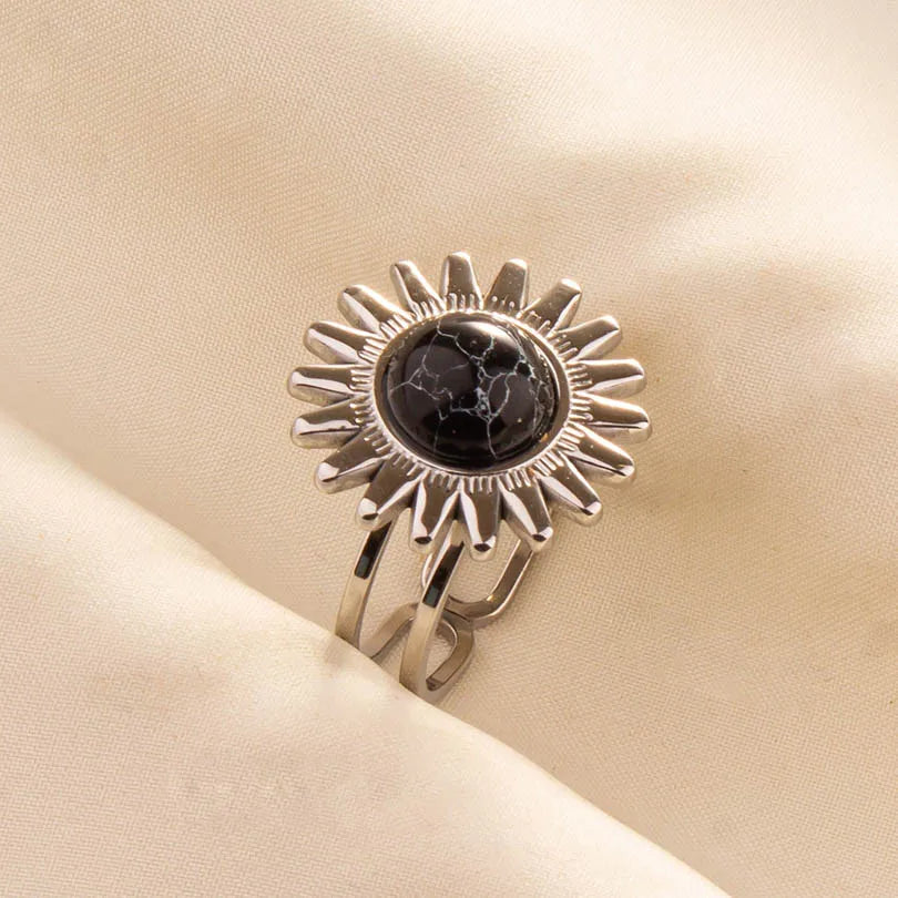 5PCS Boho Turquoise Rings Hippie Stainless Steel White Gemstone Adjustable Rings Women Girls Gift Knuckle Rings Bohemian Jewelry