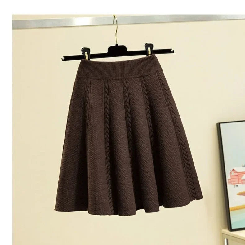Thickened Knitted Mini A- Line Skirt High Waist Design Autumn Winter Loose Fit Polyester Fiber Half Body Skirts