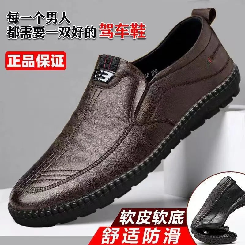New Hot Sale Of The Season Men's Soft Leather Business Casual Shoes round Toe PVC Bottom Comfortable Soft Surface Dad Shoes Fash