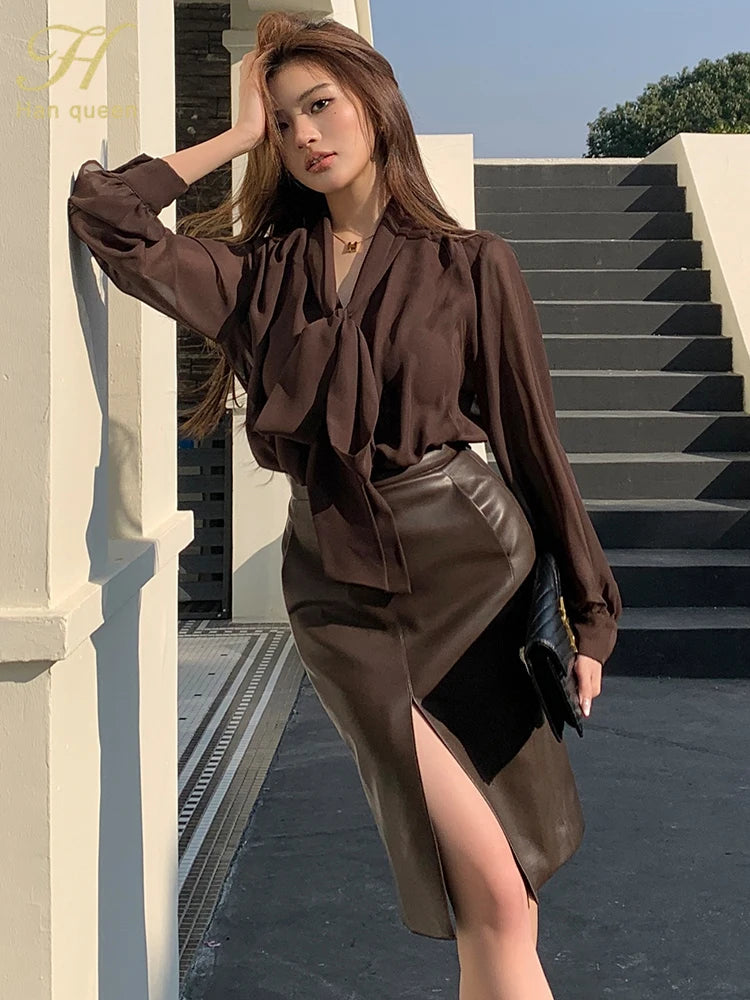 Womens Blouse Vintage Bow Elegant Loose Women Business Shirts Work Casual Tops Chiffon Blouse New Arrival Shirt