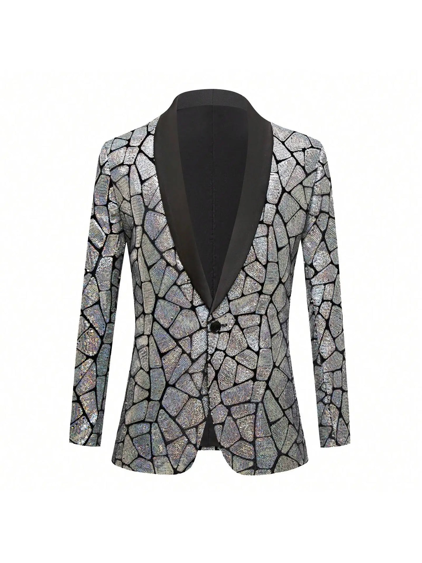 Men's shiny sequin suit jacket, single-breasted fashionable tuxedo, suitable for parties, weddings, banquets, and balls