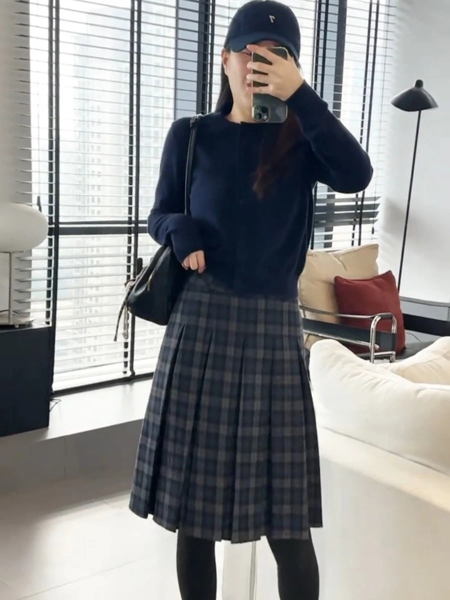 Retro Tweed Plaid A-Line  Skirt High Waist Slimming Ele Versatile Women's Early Autumn Winter Faion Skirt