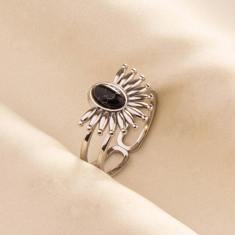 5PCS Boho Turquoise Rings Hippie Stainless Steel White Gemstone Adjustable Rings Women Girls Gift Knuckle Rings Bohemian Jewelry