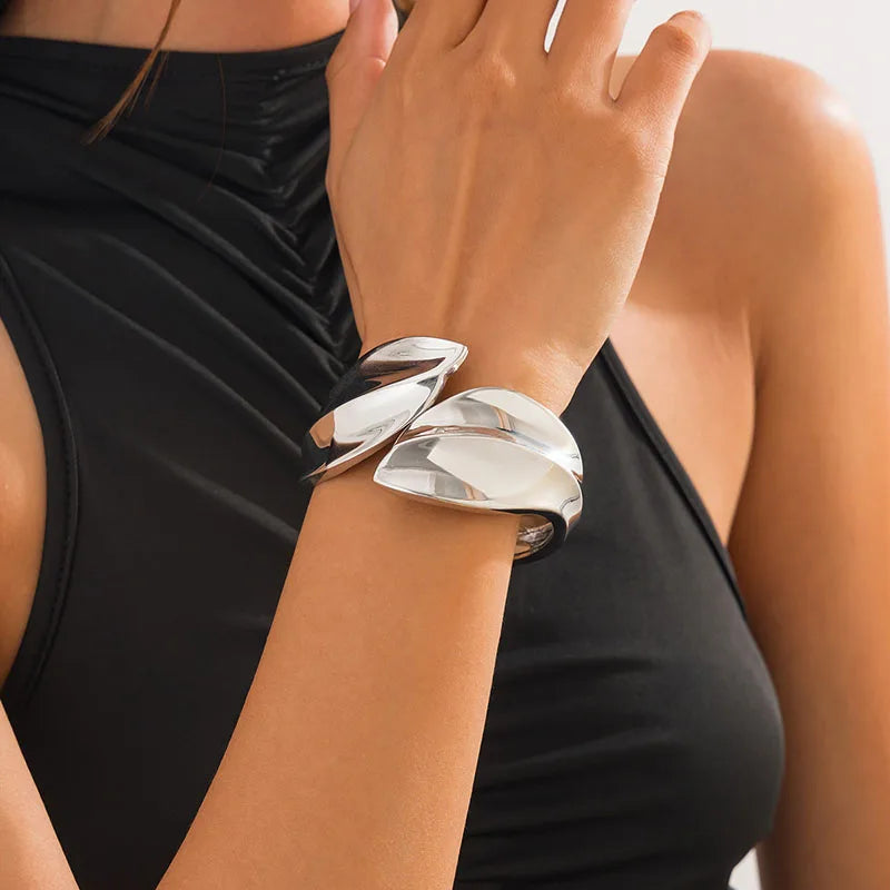 Punk Vintage Irregular Chunky Cuff Bangles for Women Leaf Statement Bracelets Bangles Hip Hop Jewelry Gifts