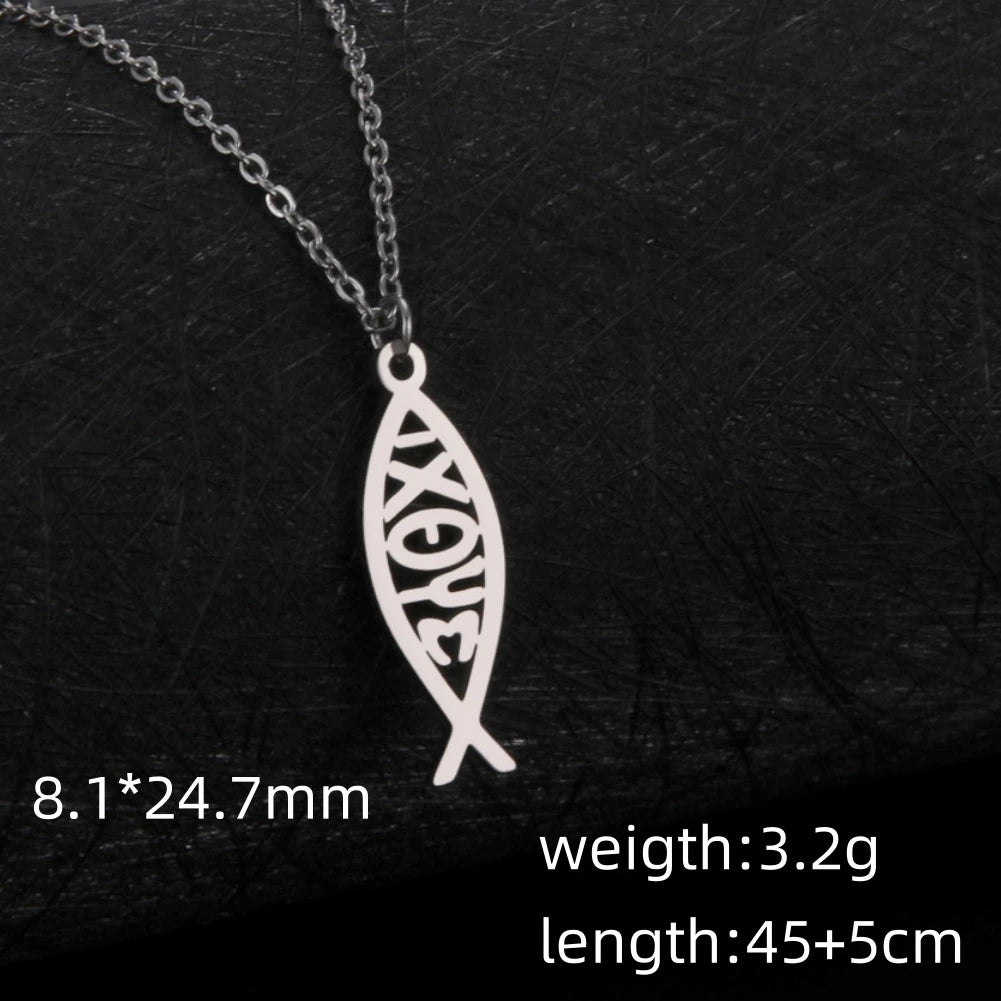 LIKGREAT Christian Jesus Fish Pendant Necklace for Women Stainless Steel Ichthys Faith Pray Choker Jewelry Valentine's Day Gifts