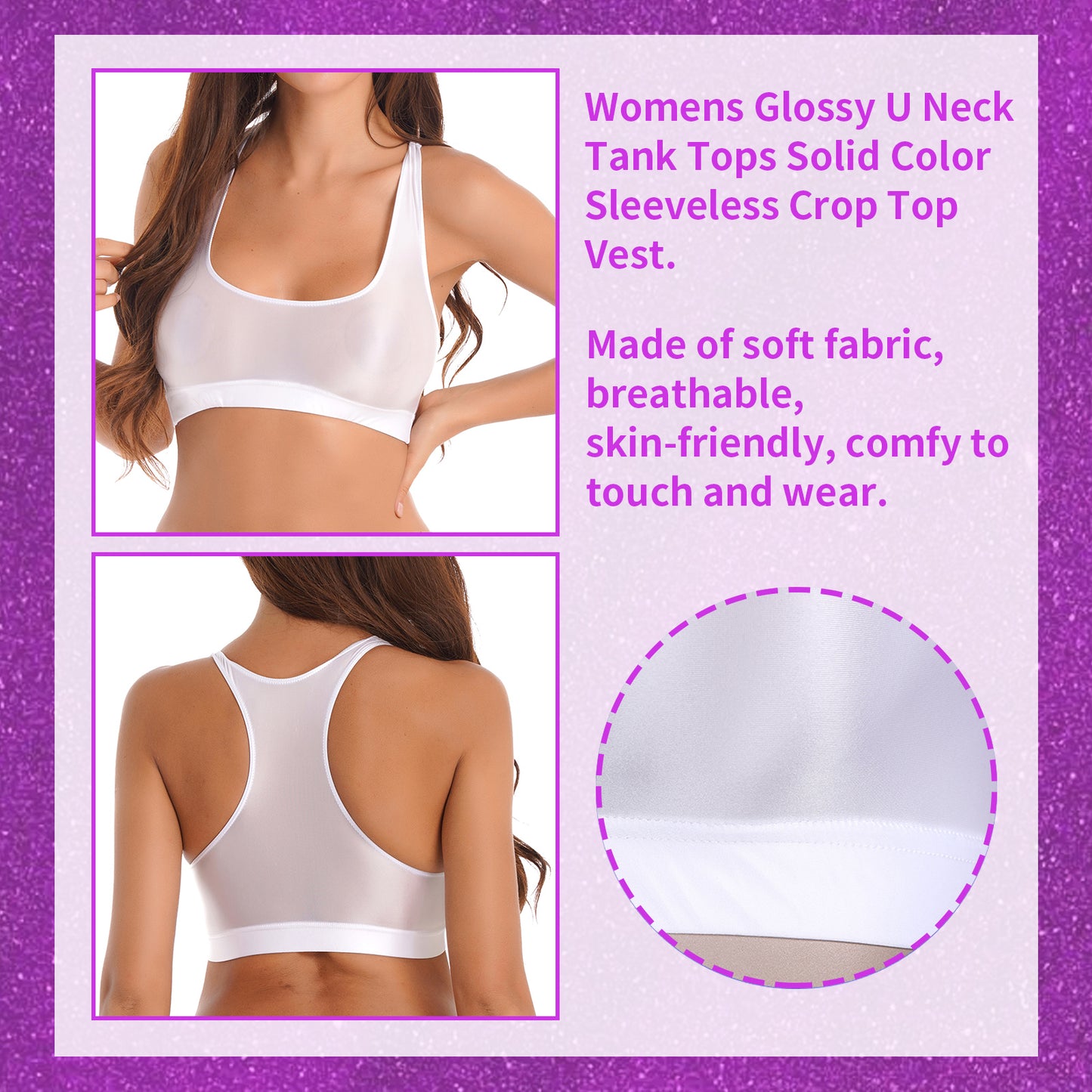 Women Glossy Swimsuit Outfit Oil Shiny Camis Crop Top Sports Fitness Smooth Tank Tops T-shirt With Panties Boxer Shorts Swimwear