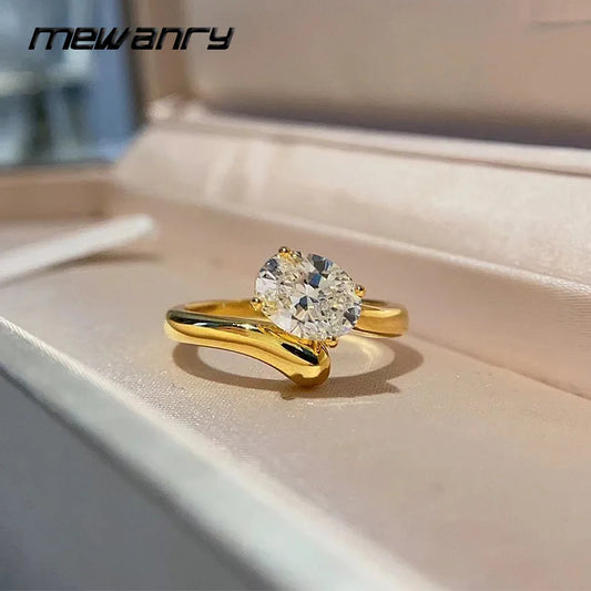 Mewanry Gold Color Sparkling Zircon Rings For Women Girls Classic Sweet Exquisite Elegant Romantic Wedding Bride Jewelry Gifts