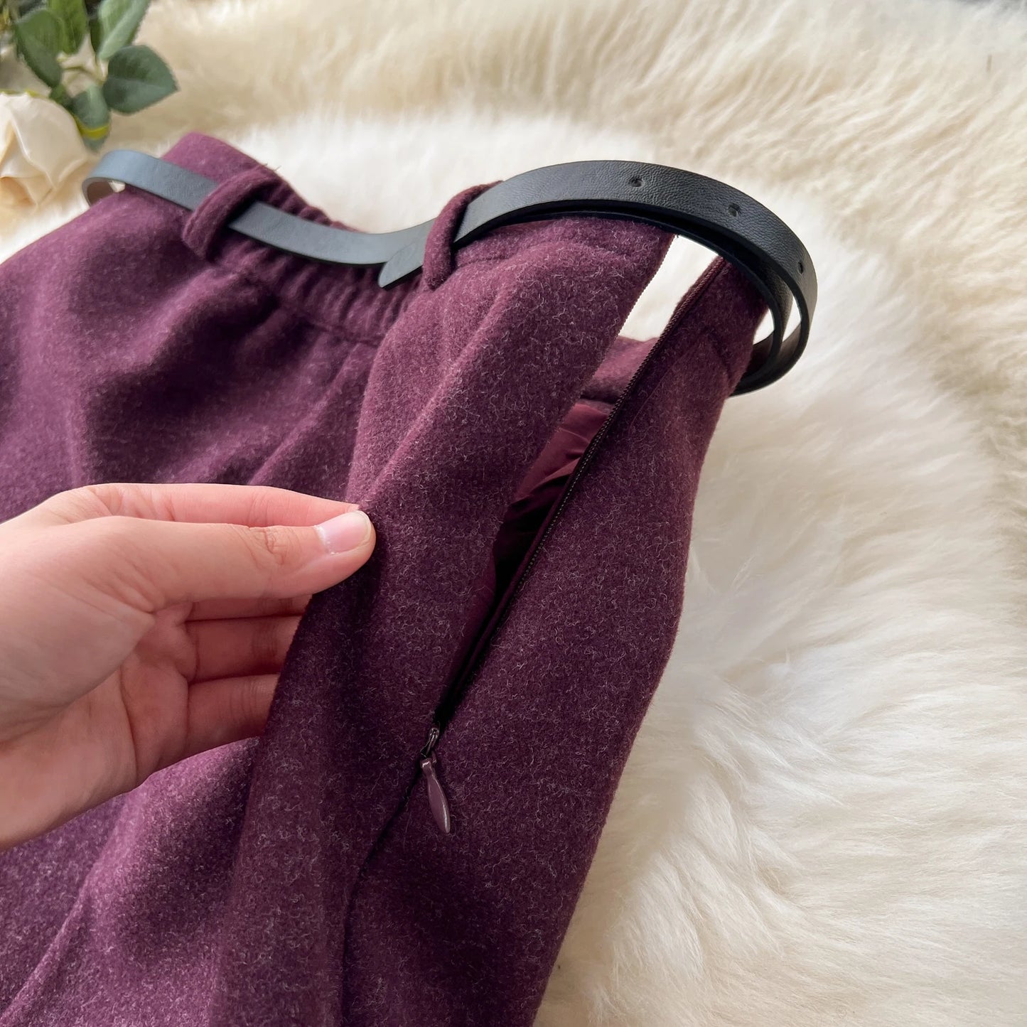 Woolen Midi Skirt Women Autumdn Winter High Waisted Elegant Pencil Skirt Female Slim Split Work Skirts