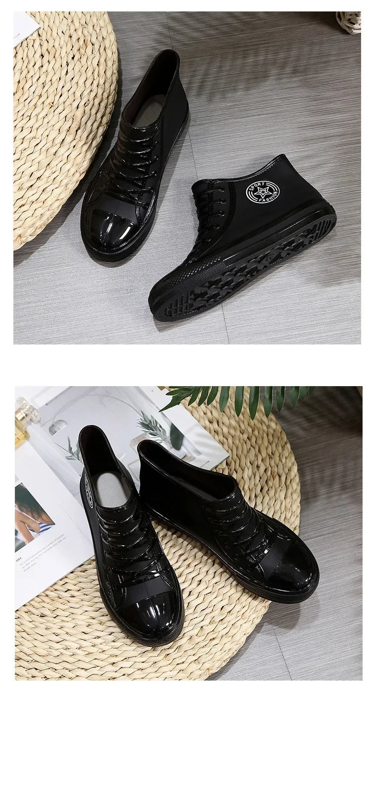 Anti-Slip Short Tube Waterproof Women's Rain Boots Fashionable Kitchen Work Rubber Shoe Covers Fishing Shoes PVC Material Adult