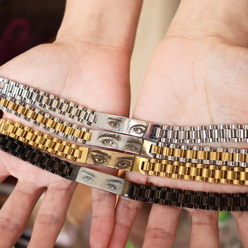 Personalized Customized Eyes Photo Stainless Steel Bracelets With Photo Laser Engraved Eyes Luxury Men's Bracelets Custom Gifts