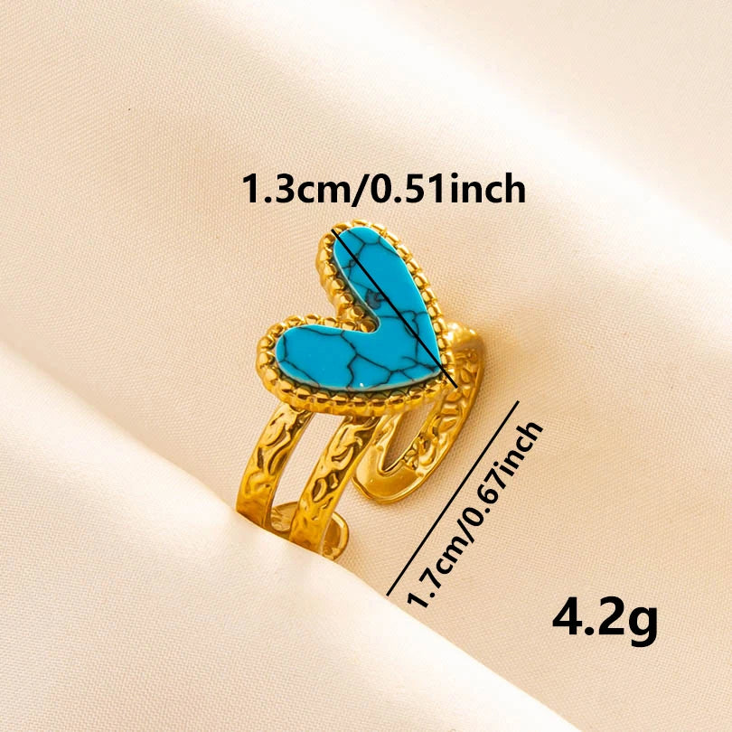 2pcs/lot Vintage Turquoise Gold Plated Knuckle Rings Blue Synthetic Stone Stainless Steel Rings Boho Jewelry Women Gifts No Fade