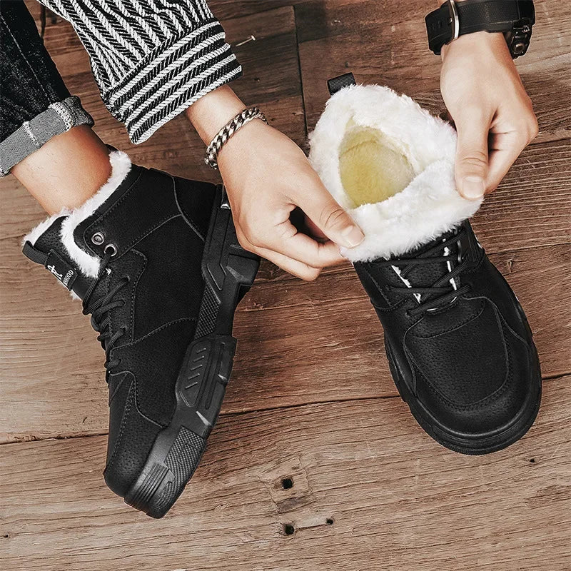 Winter New Fleece-Lined Cotton Shoes Fashionable Outdoor Snow Boots Trendy Warm High-Top Work Shoes Wholesale Men's Footwear