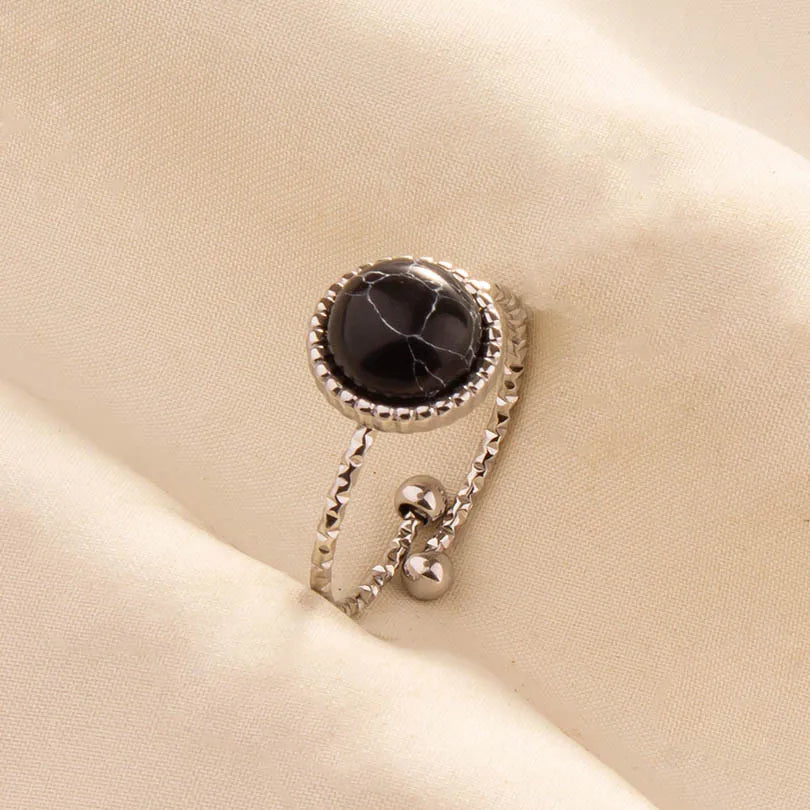 5PCS Boho Turquoise Rings Hippie Stainless Steel White Gemstone Adjustable Rings Women Girls Gift Knuckle Rings Bohemian Jewelry