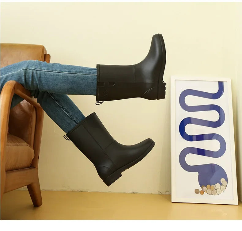 Fashionable Women's Mid-Calf Rain Boots Fleece Lined Anti-Slip Half Boots Adult Rain Shoes Wholesale From China Land