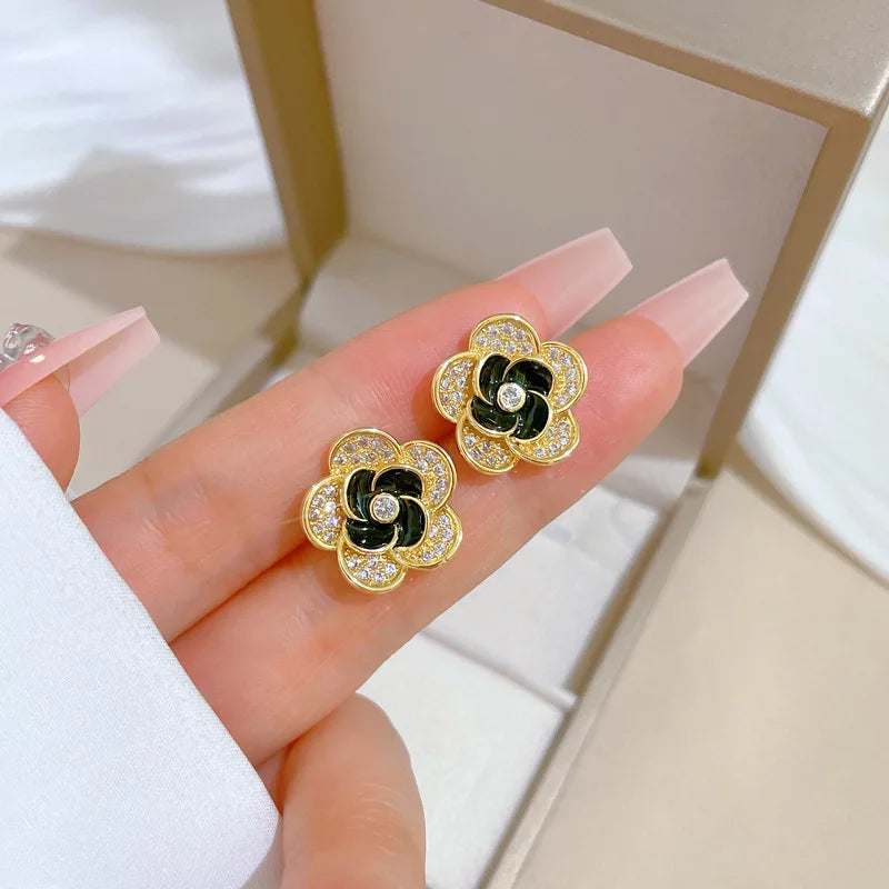 DIEYURO 316L Stainless Steel Lovely Flowers Pendant Necklace Earrings For Women Girl Fashion New Jewelry Set Gift Party Wedding