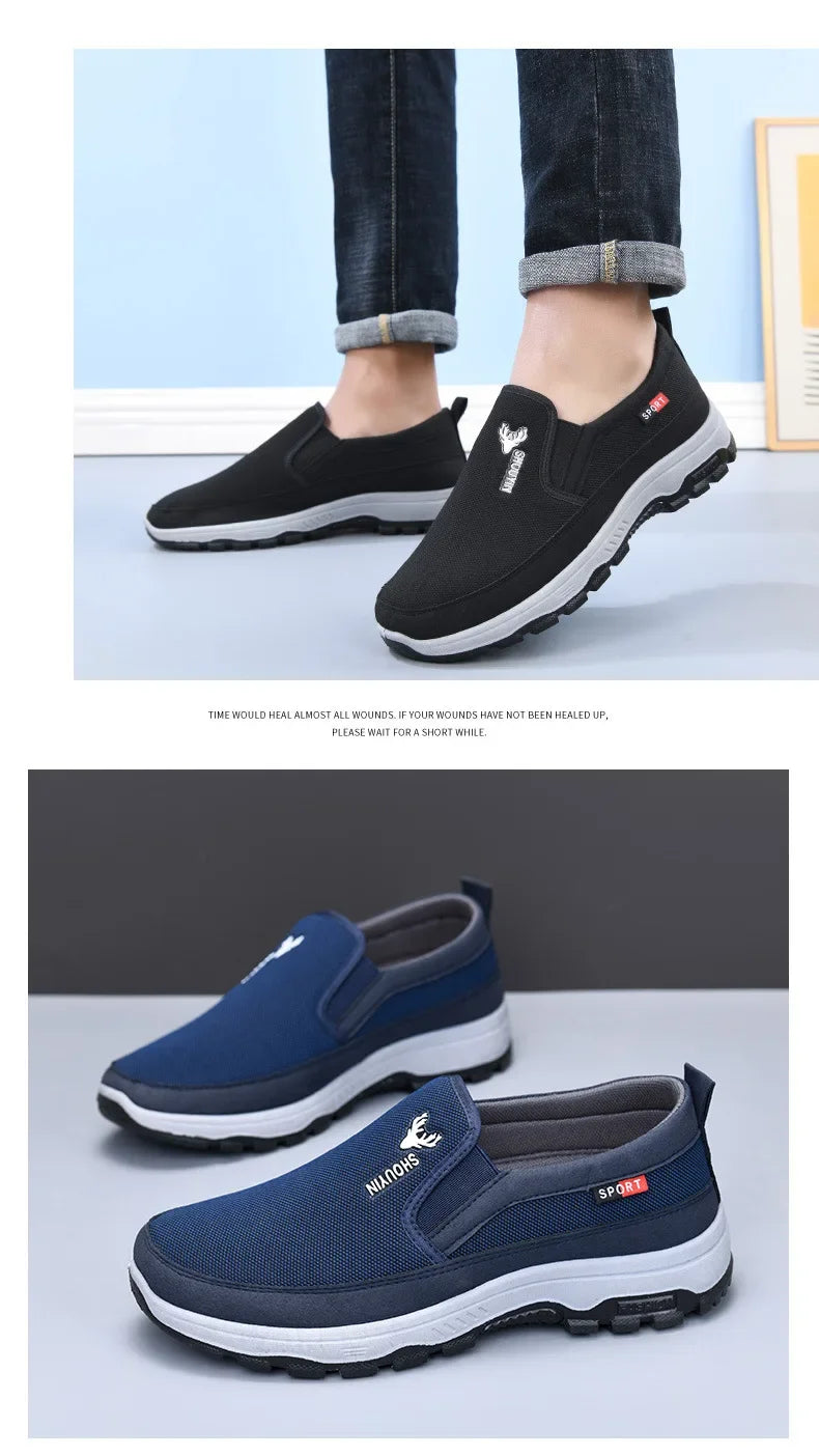 Beijing Men's Cloth Shoes Soft Bottom Breathable Anti-Slip Elderly Walking Shoes Slip-On round Toe Casual Rubber Soled Shoes