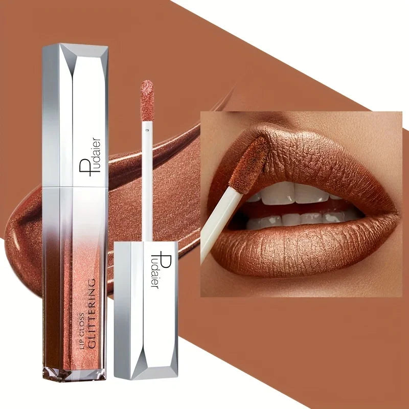 Metallic Glitter Lip Gloss, Waterproof Long Wear, Non-Sticky Hydrating Shine, Music Festival Beauty, Gifts