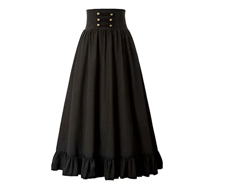 Women Maxi Skirt Medieval Intage Summer High Waist A Line Victorian Long Skirt Steampunk Gothic Ruffled Hem Pleated Party Skirts