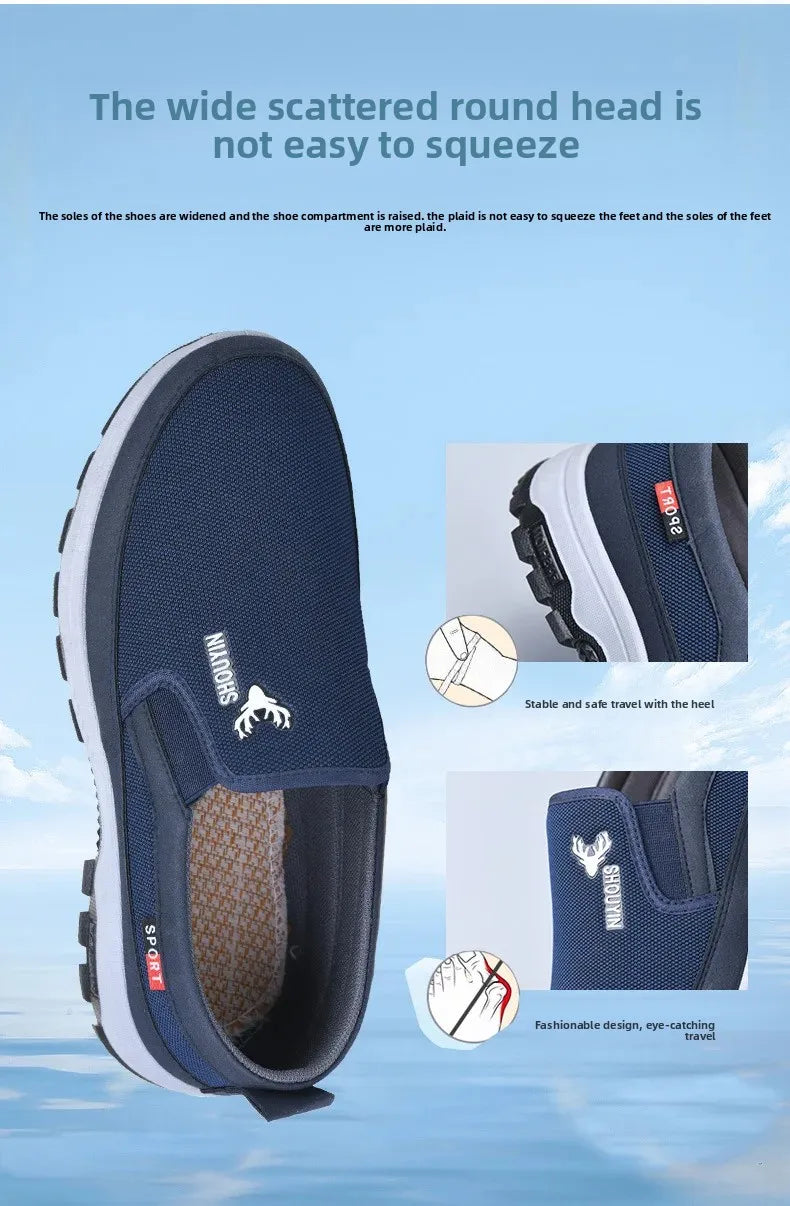 Beijing Men's Cloth Shoes Soft Bottom Breathable Anti-Slip Elderly Walking Shoes Slip-On round Toe Casual Rubber Soled Shoes