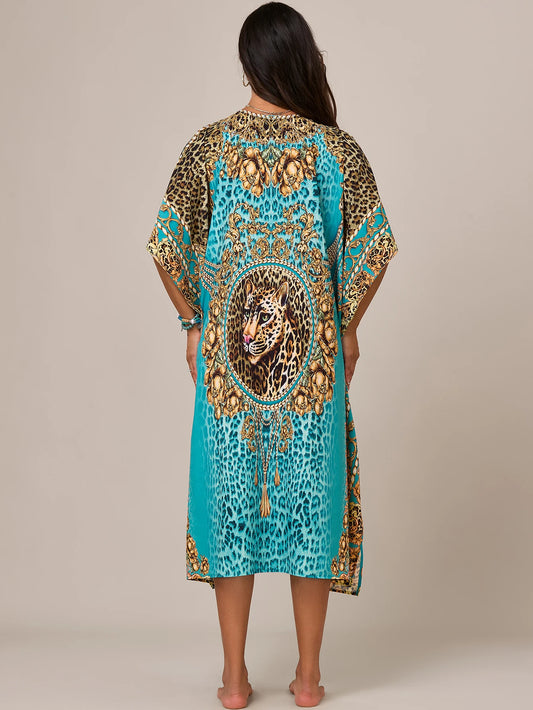 Women's Kaftan Dresses, Colorful Print Mrs Roper Caftan, Bathing Suit Cover Ups Beach Dresses