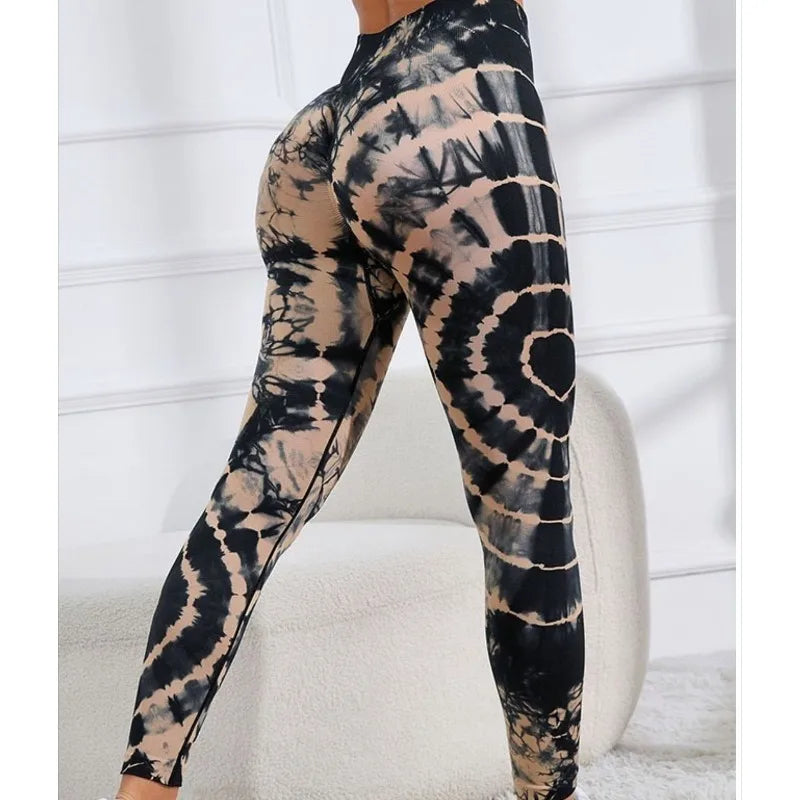 Tie Dye Yoga Pants High Waist Peach Hip Fitness Pants Running Outdoor Sports women's High Lift High Elastic Leggings Daily Wear