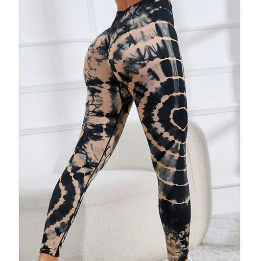 Tie Dye Yoga Pants High Waist Peach Hip Fitness Pants Running Outdoor Sports women's High Lift High Elastic Leggings Daily Wear