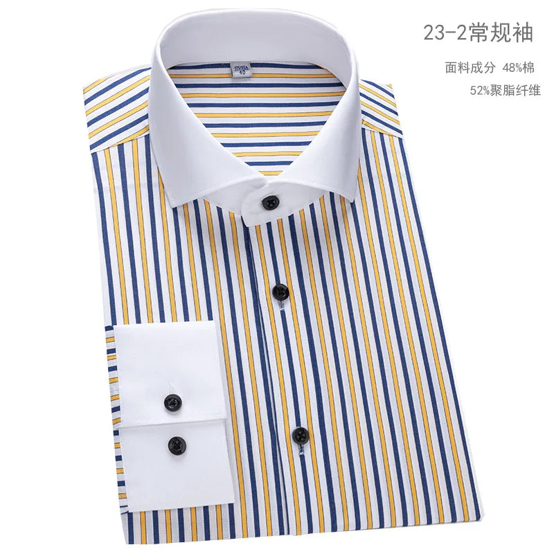 Quality Men Casual Slim Fit Shirt Mens Long Sleeve Business Dress Shirts French Cufflinks Shirt Male Striped Shirt