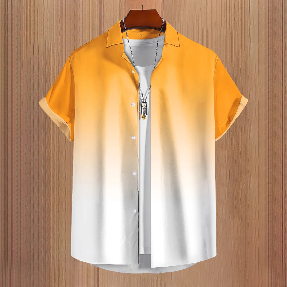 Solid Men'S Shirt Summer Color Gradient Lapel Shirts For Men Colorful Simple 3d Print Basic Men'S Shirt Tops Casual Short Sleeve