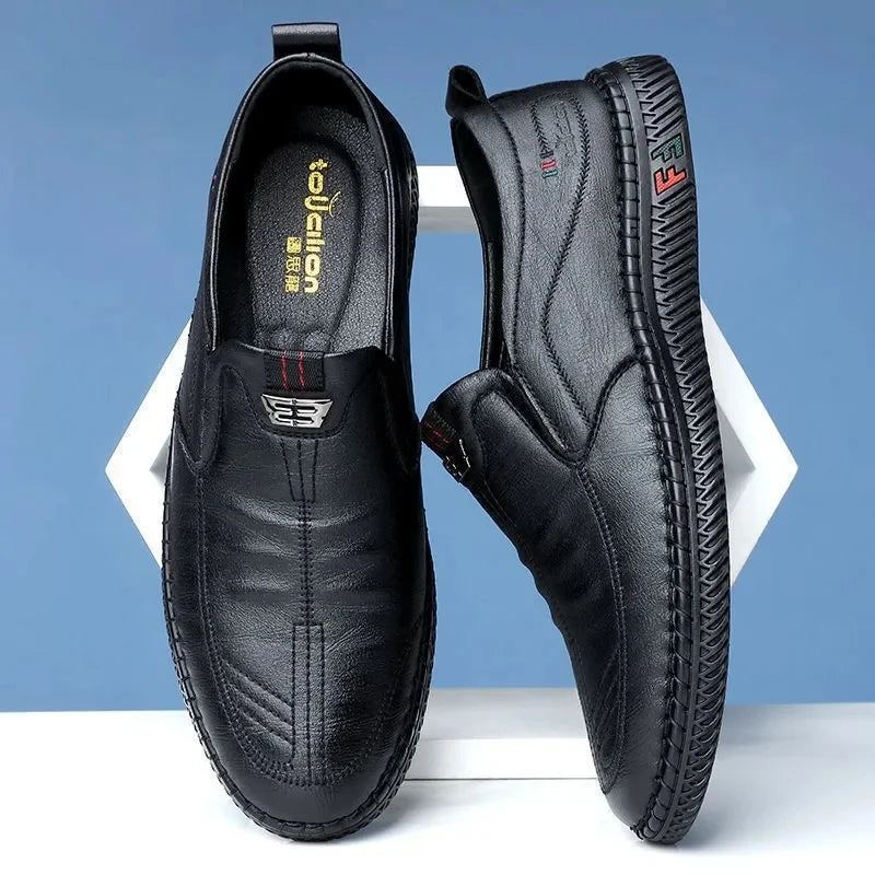 New Hot Sale Of The Season Men's Soft Leather Business Casual Shoes round Toe PVC Bottom Comfortable Soft Surface Dad Shoes Fash